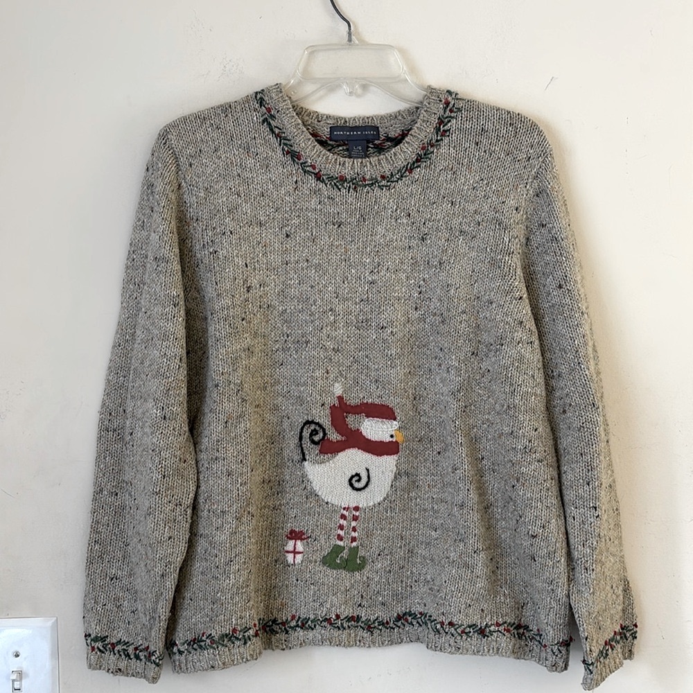 Northern Isles Wool Blend Crewneck Pullover Sweater Bird Holiday Size L